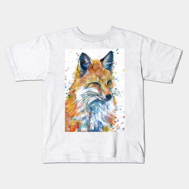 FOX watercolor painting Kids T-Shirt by lautir